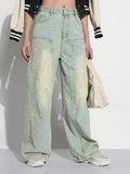 Women's Blue High Rise Distressed Baggy Jeans