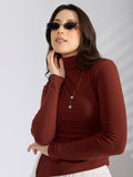 Women's Brown Asymmetric Hem Top with Neck Chain