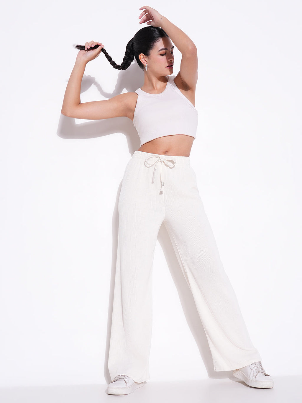Women's Off White Comfort Regular Fit Mid-Rise Parallel Trousers