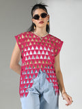 Women's Solid Pink Round Neck Crochet Top
