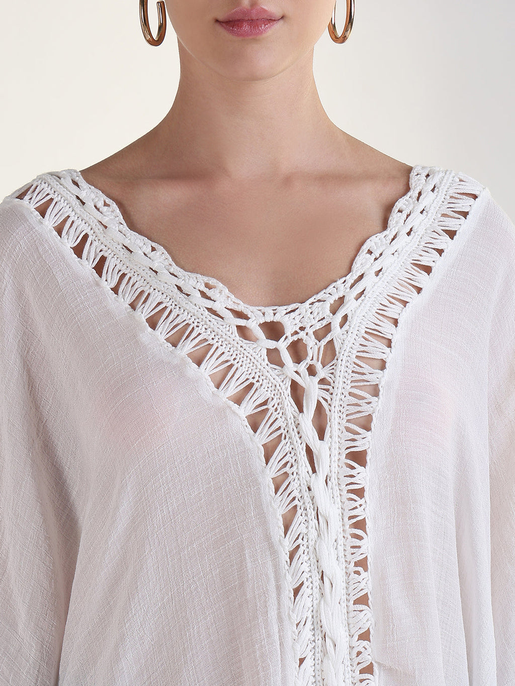 Women's Solid White Kaftan Above Knee Dress