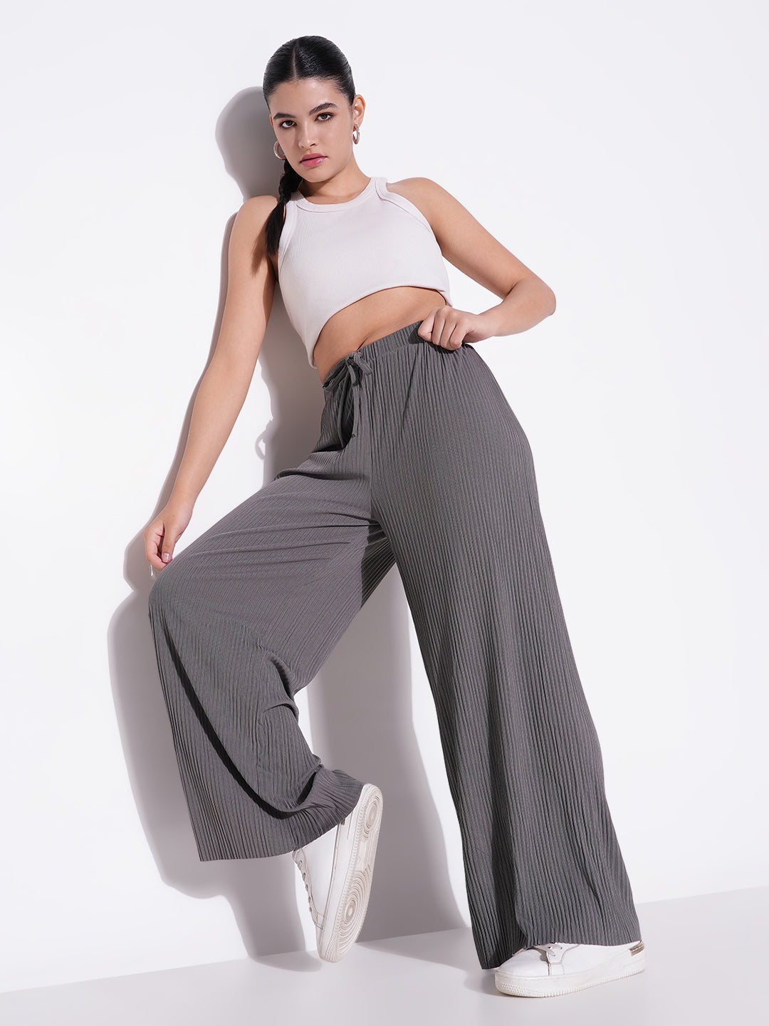 Women's Grey Regular Fit Regular Fit Comfort Trousers