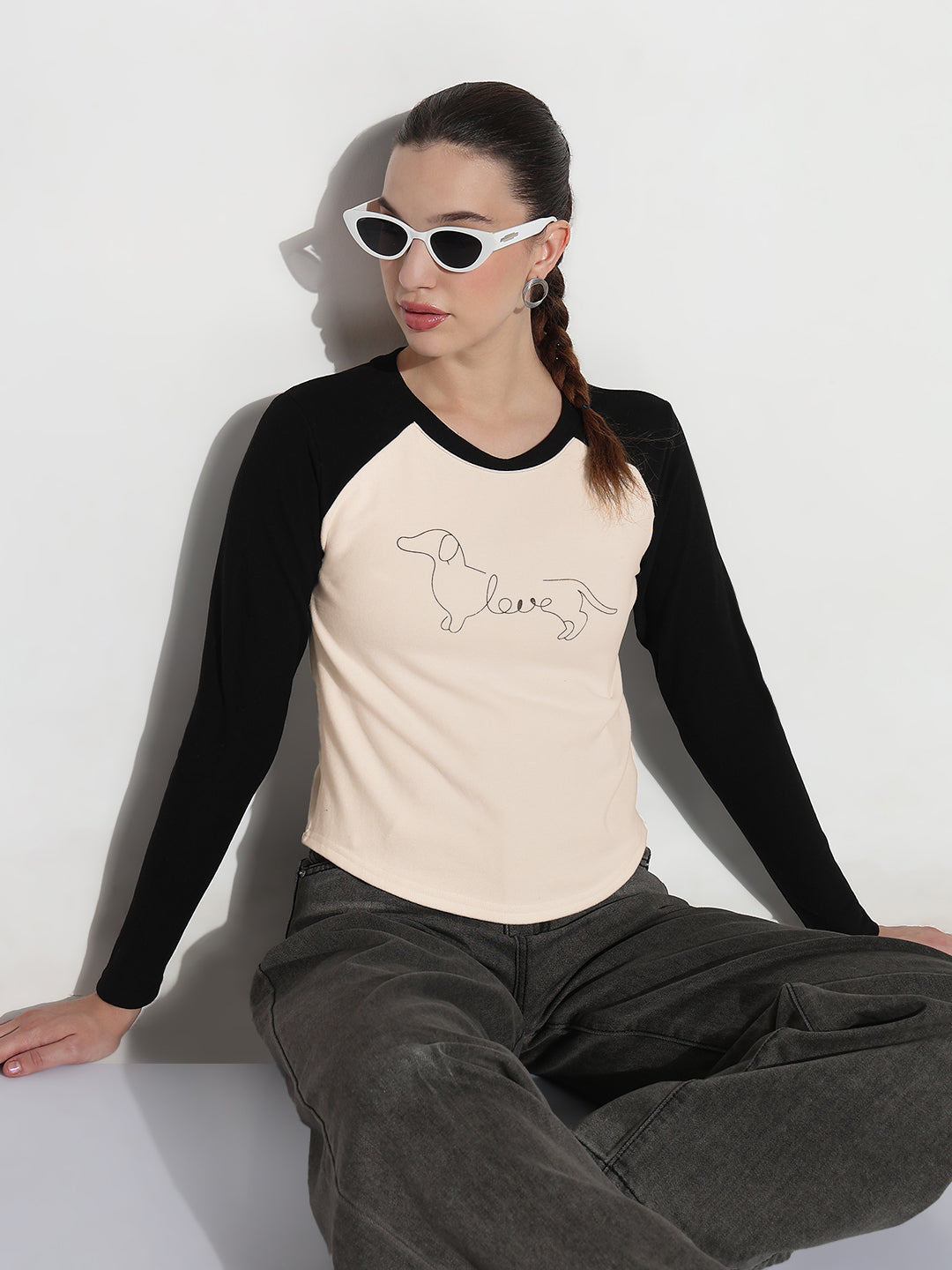 Women's Graphic Cream Round Neck Top