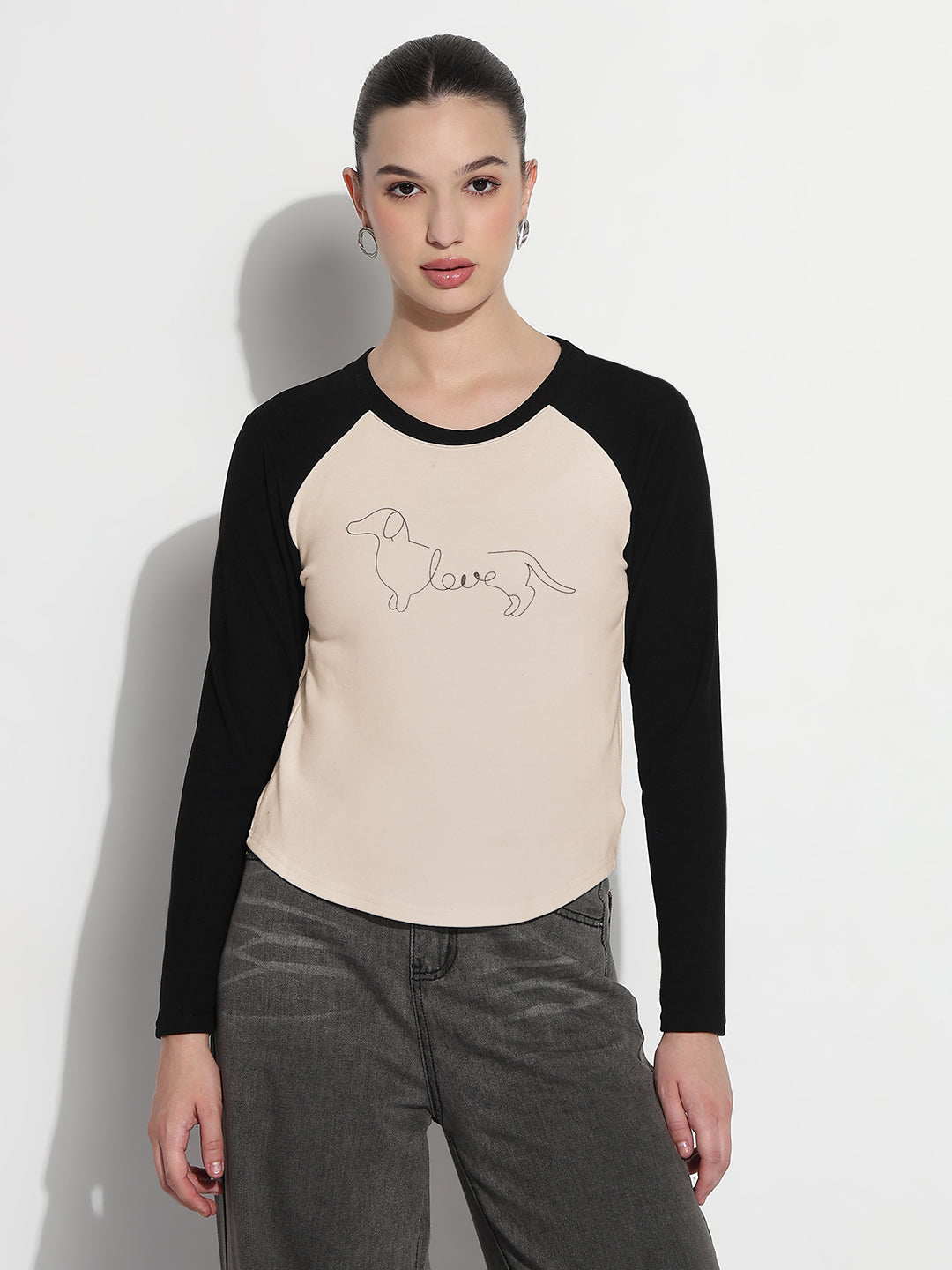 Women's Graphic Cream Round Neck Top