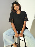 Women's Black Round Neck Top