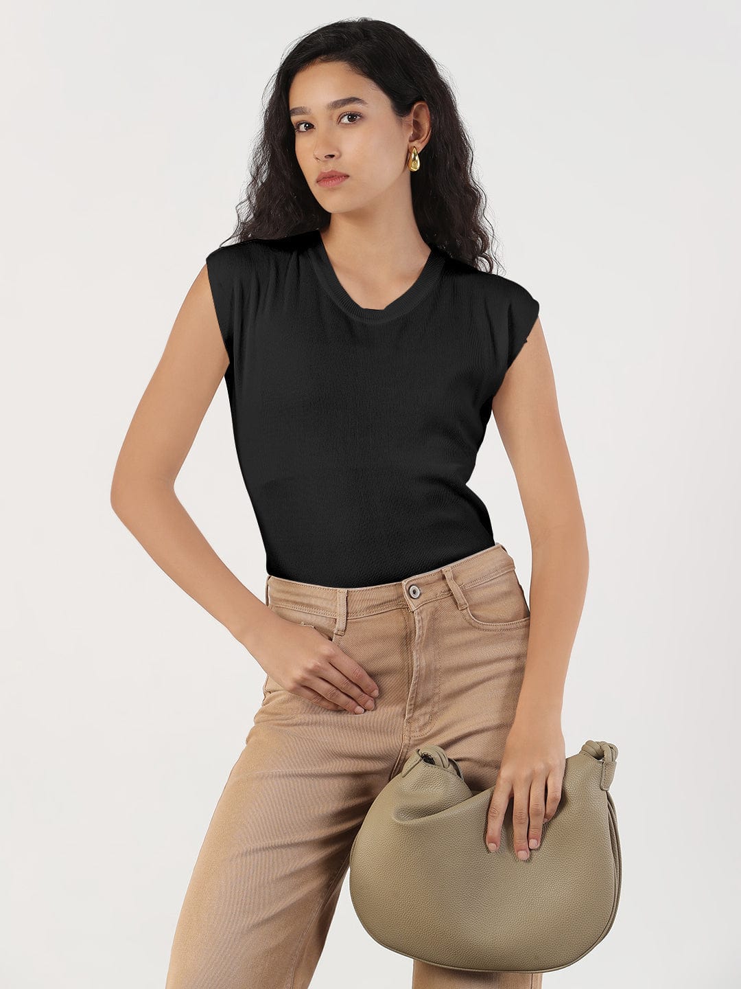 Women's Black Round Neck Top
