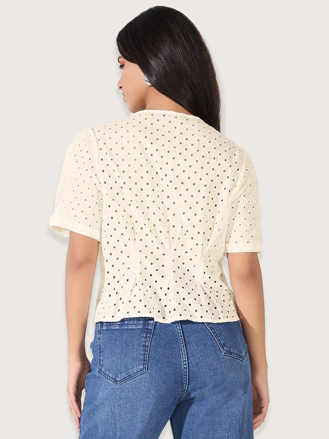 Women's Cream V-Neck Top