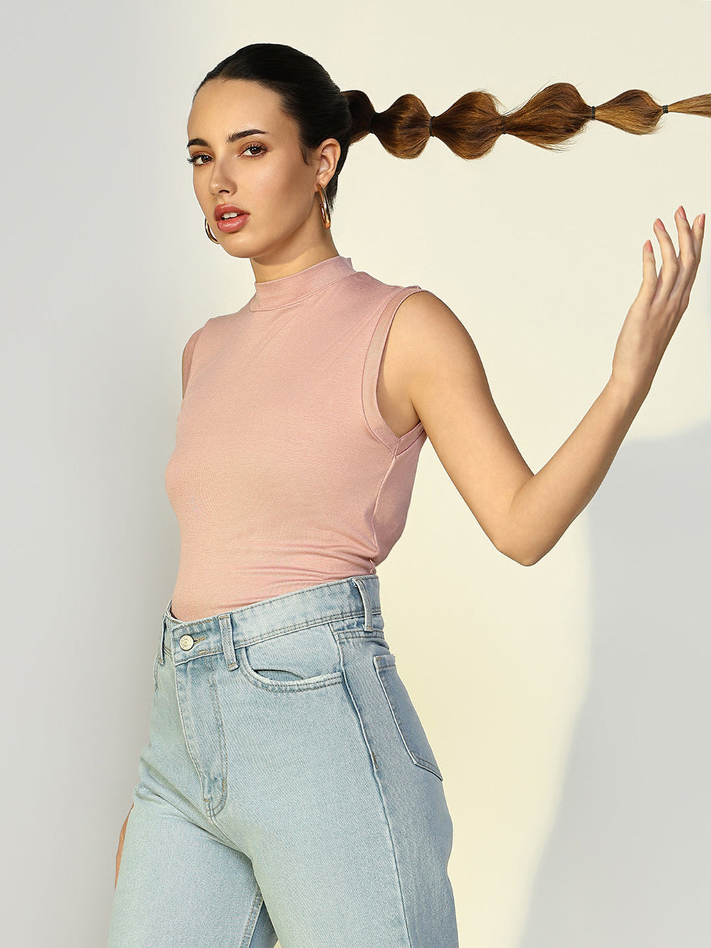 Women's Pink High Neck Top