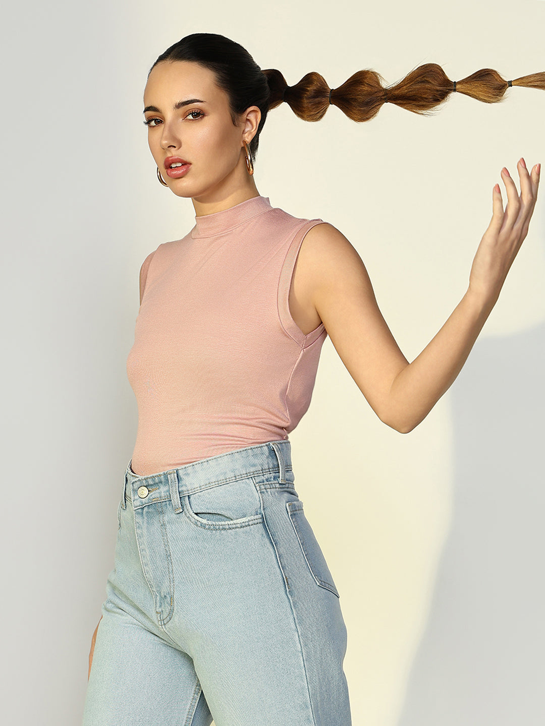 Women's Pink High Neck Top