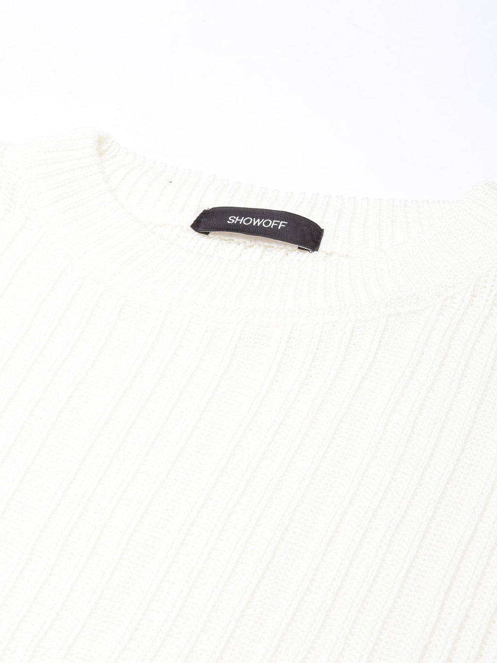 Women's Off White Self Design Fitted Crop Top