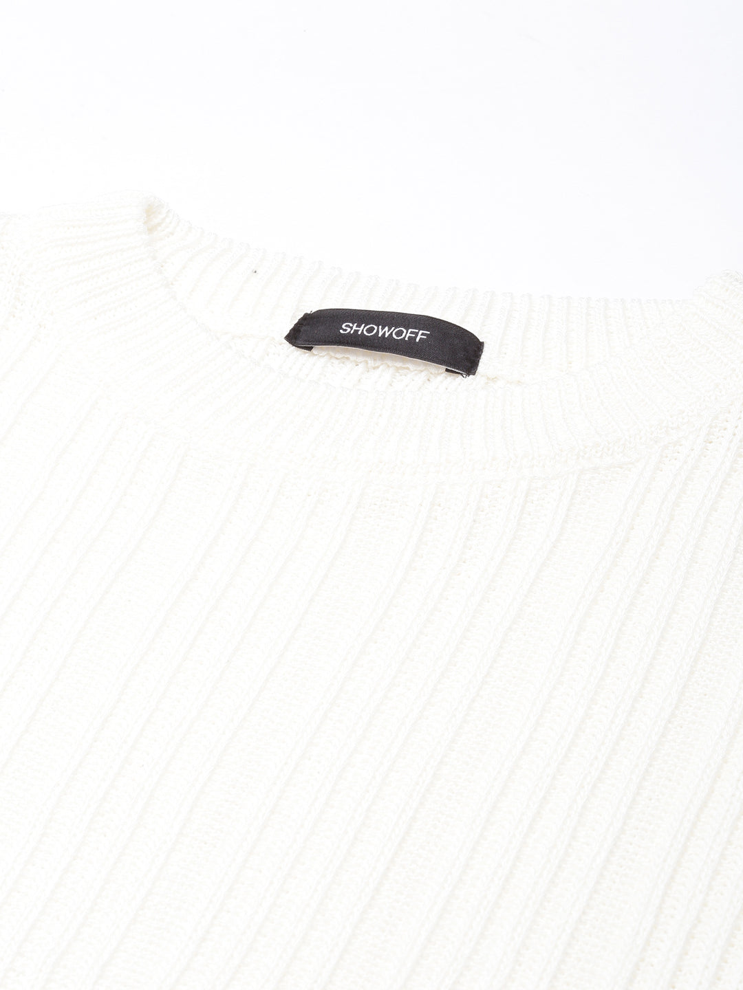 Women's Off White Self Design Fitted Crop Top