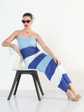 Women's Ribbed Striped Blue Bandeau Bodycon Dresses