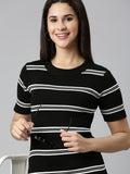 Women's Black Striped Round Neck Bodycon Dress