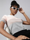 Women's Grey Geometric Fitted Top