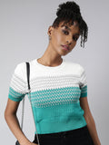 Women's Turquoise Blue Geometric Fitted Top