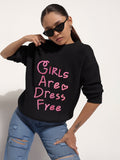 Women's Embroidered Black Round Neck Knitted Pullover Top