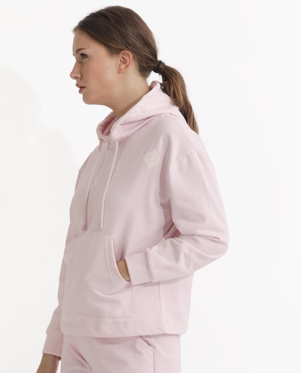 Rareism Women's Choice Light Pink Polyester Blend Hooded Plain Regular Fit Sweatshirt