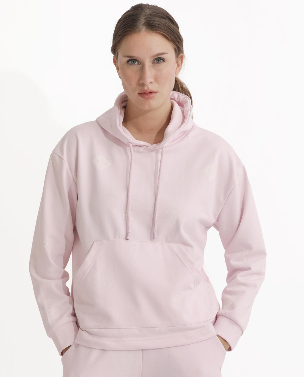 Rareism Women's Choice Light Pink Polyester Blend Hooded Plain Regular Fit Sweatshirt