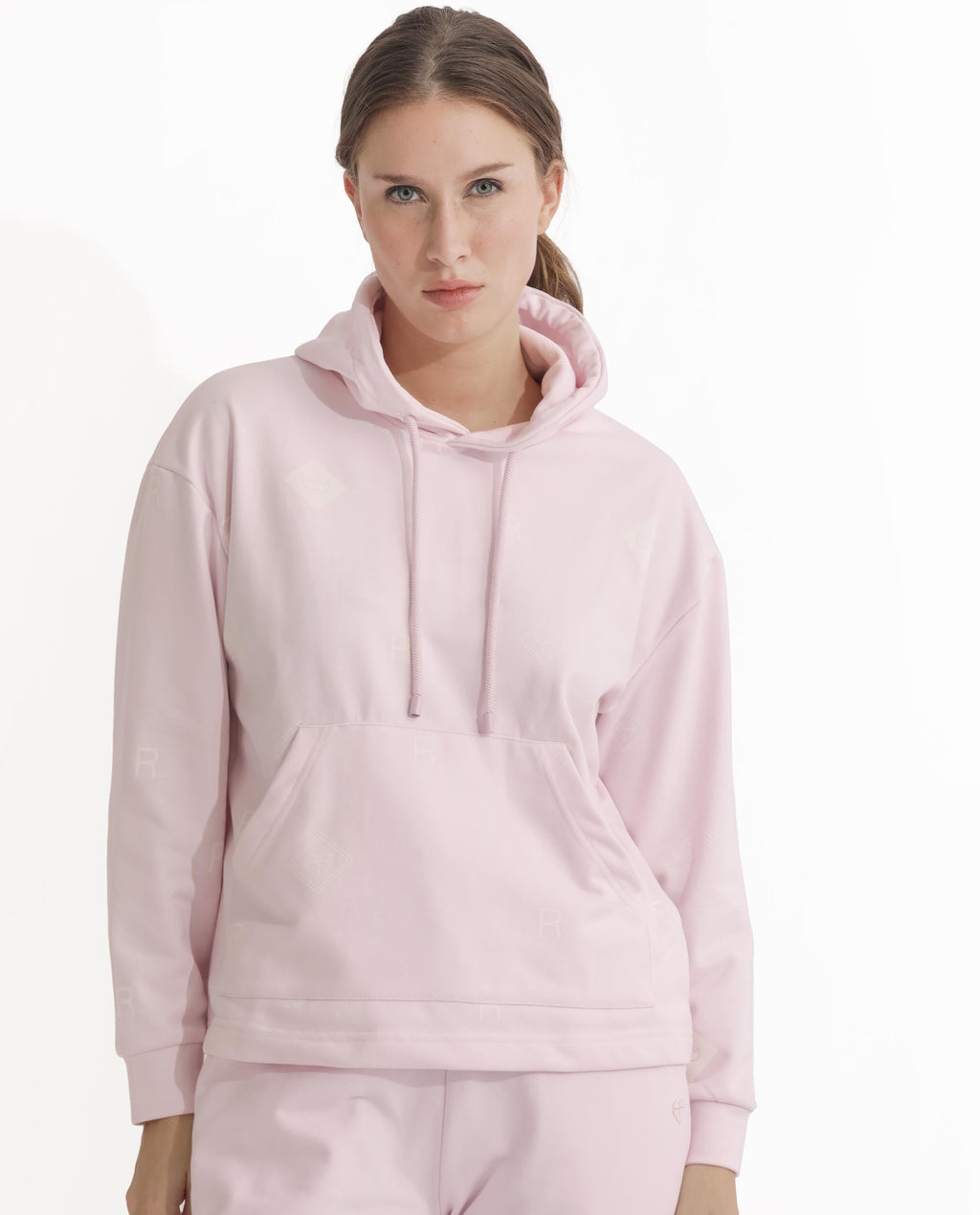 Rareism Women's Choice Light Pink Polyester Blend Hooded Plain Regular Fit Sweatshirt