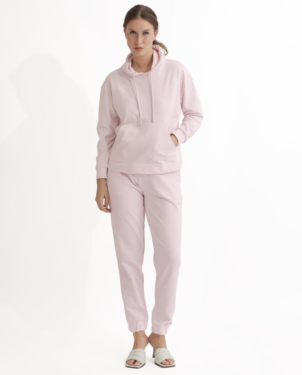 Rareism Women's Choice Light Pink Polyester Blend Hooded Plain Regular Fit Sweatshirt
