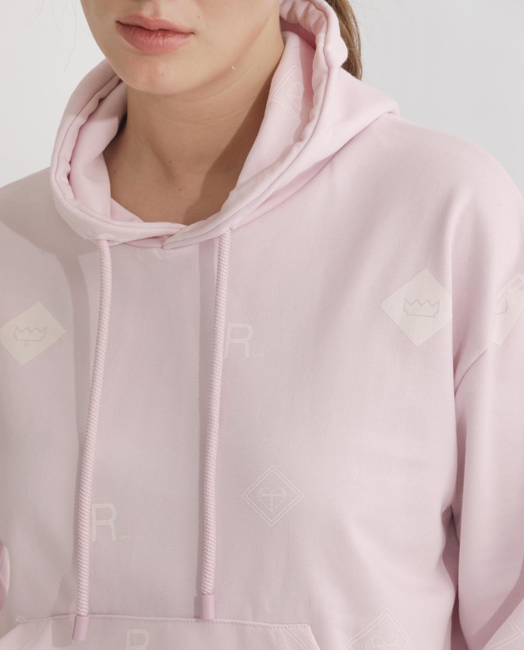 Rareism Women's Choice Light Pink Polyester Blend Hooded Plain Regular Fit Sweatshirt