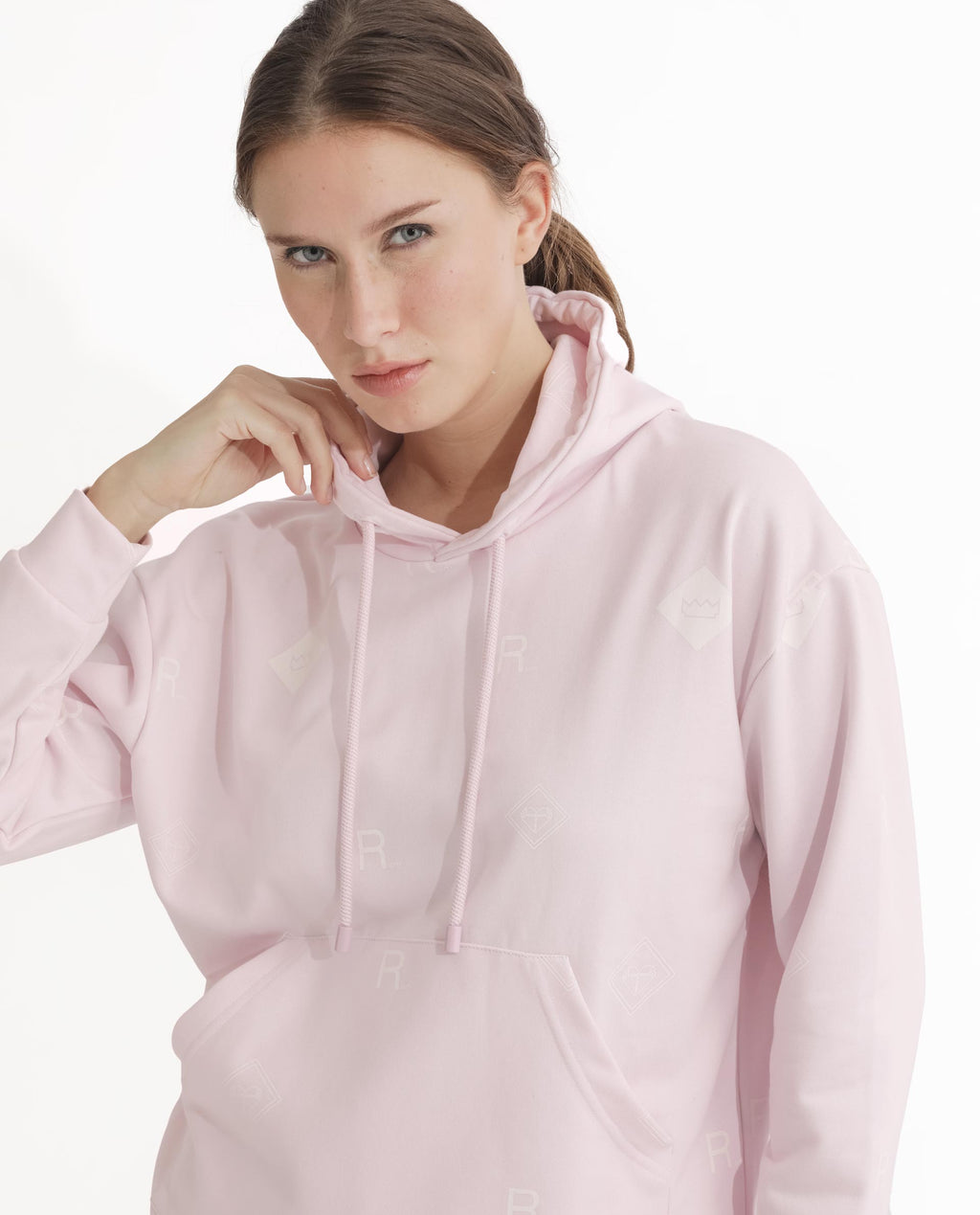 Rareism Women's Choice Light Pink Polyester Blend Hooded Plain Regular Fit Sweatshirt