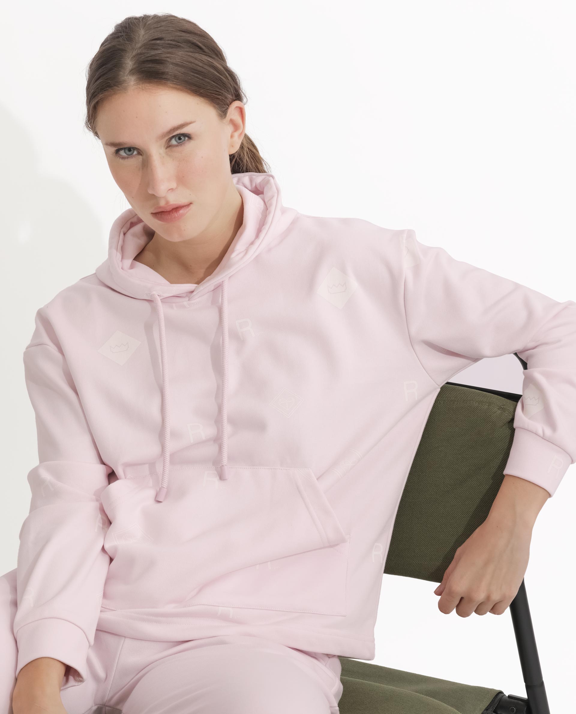 Rareism Women's Choice Light Pink Polyester Blend Hooded Plain Regular Fit Sweatshirt