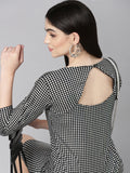 Women's Silver Checked Cut-Out Detailed Bodycon Dress