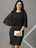 Women's Olive Round Neck Embellished Sheath Dress