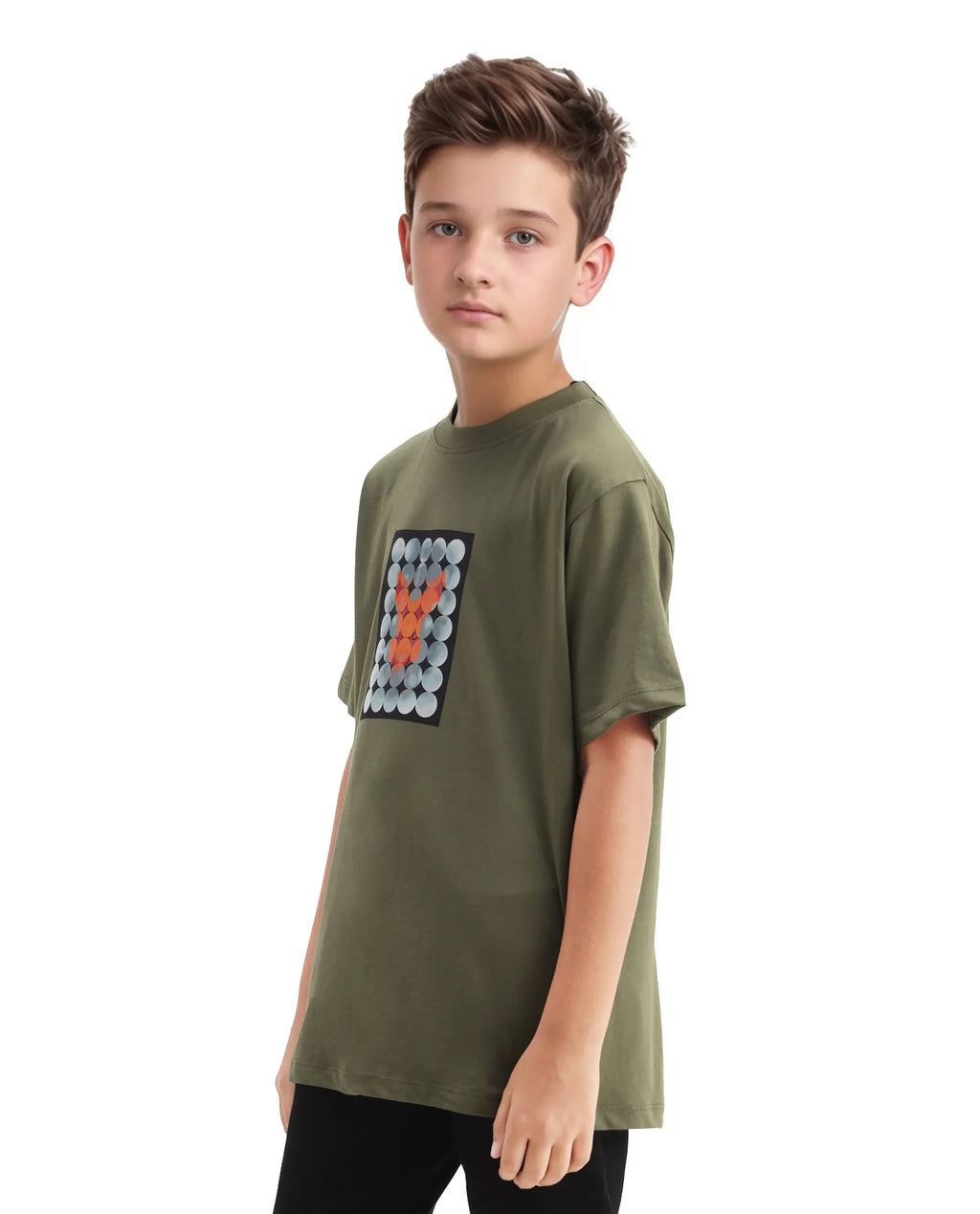 Rare Ones Kids Locon-K Olive Cotton Graphic Print Regular Fit T-Shirt