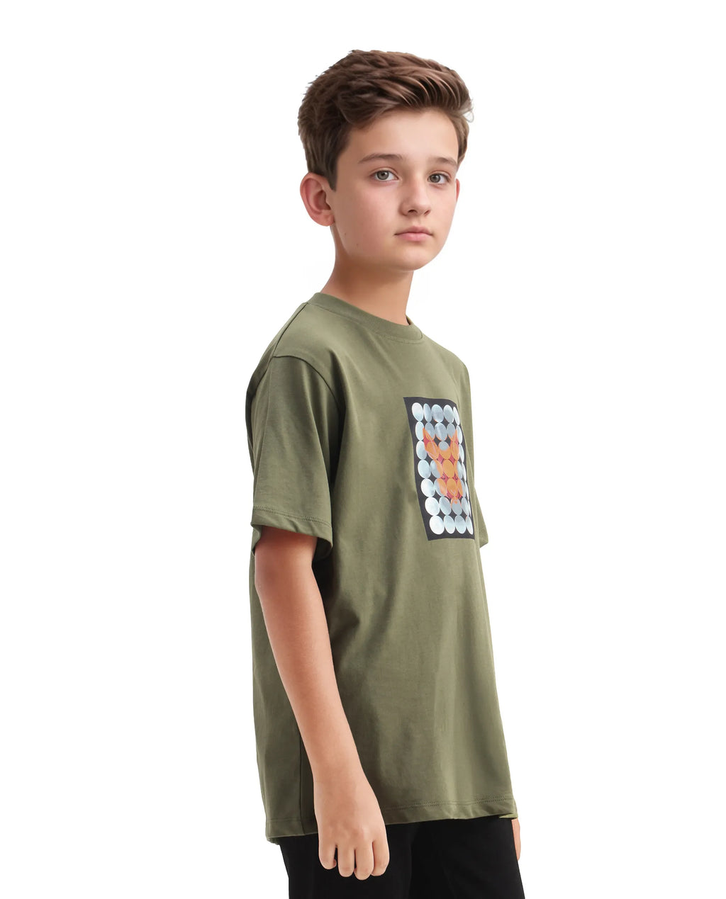 Rare Ones Kids Locon-K Olive Cotton Graphic Print Regular Fit T-Shirt