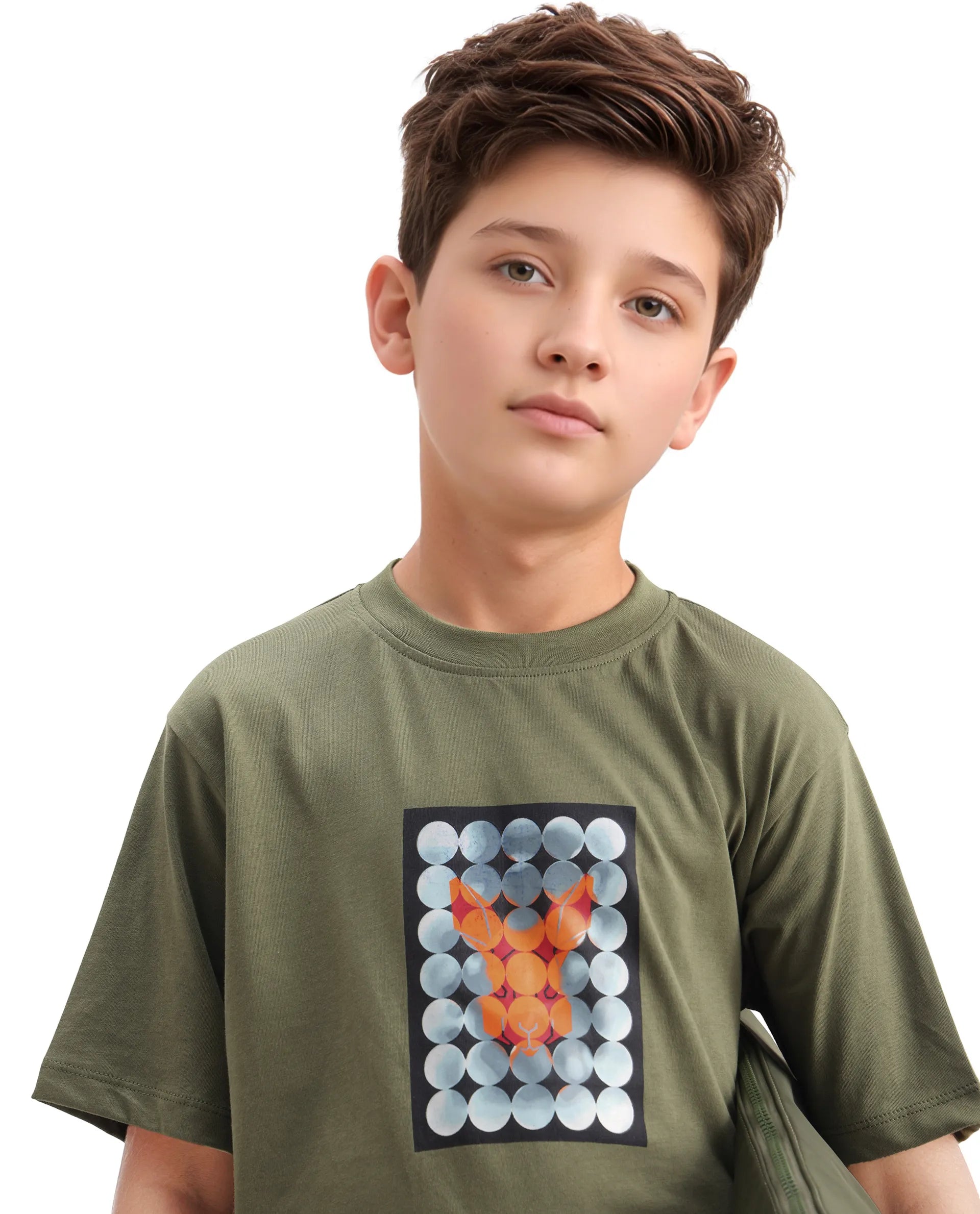 Rare Ones Kids Locon-K Olive Cotton Graphic Print Regular Fit T-Shirt