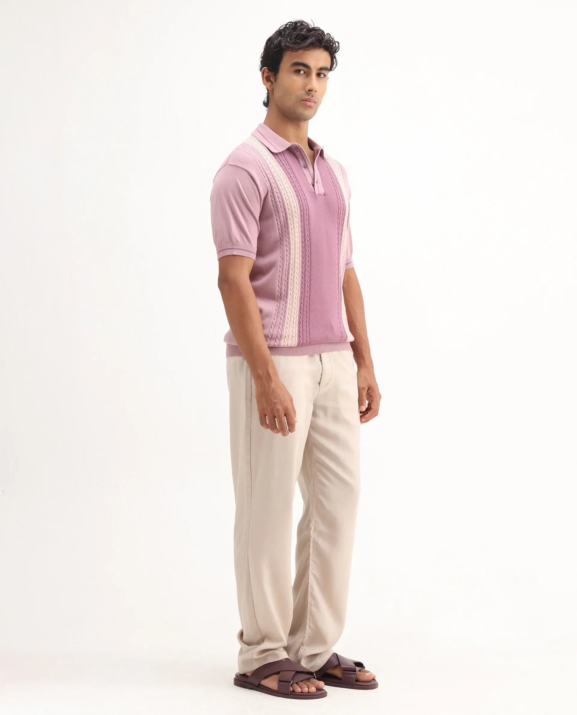 Rare Rabbit Men's Coft-B Beige Linen Blend Plain Loose Fit Trouser