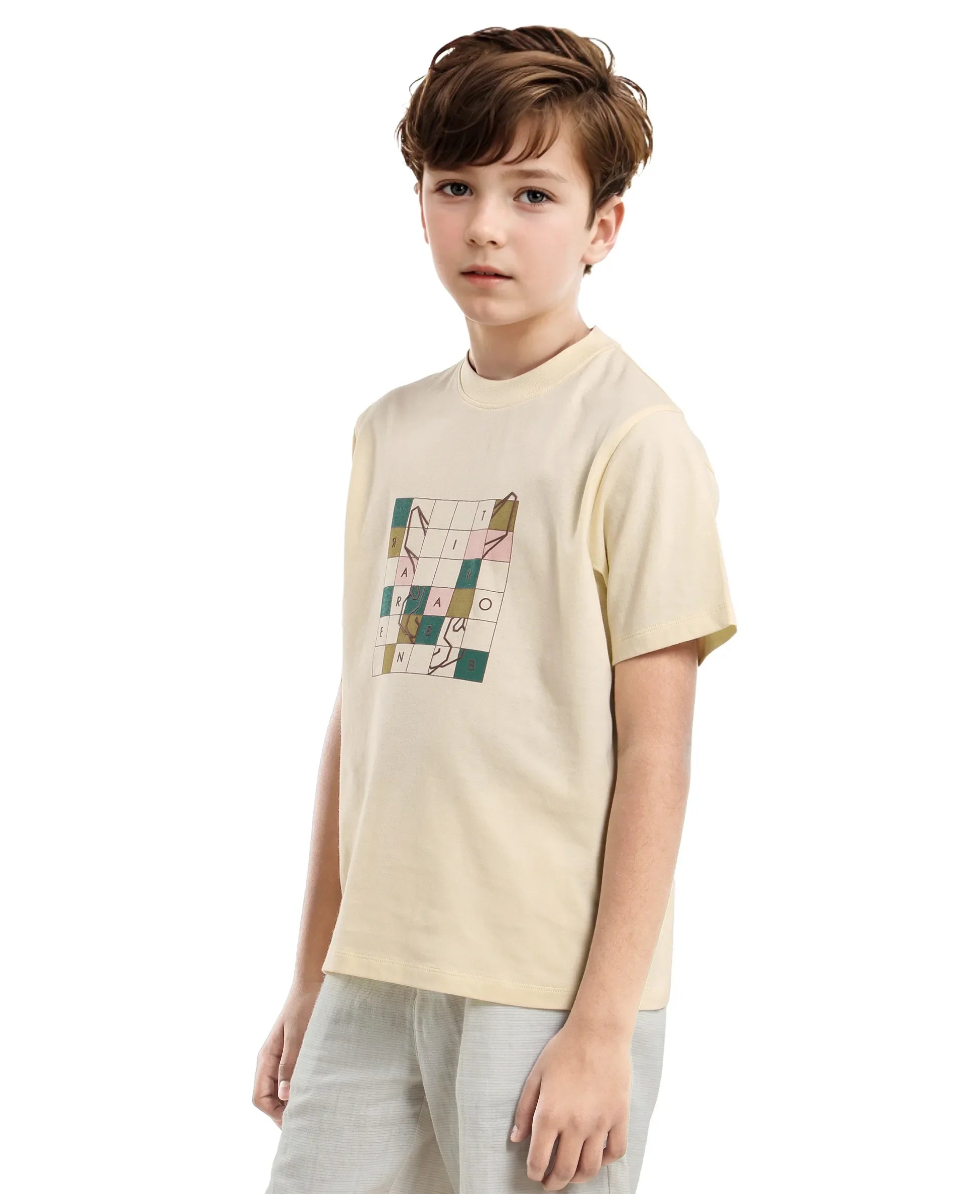 Rare Ones Kids Cove-K Pastel Yellow Cotton Printed Slip-On Regular Fit T-Shirt