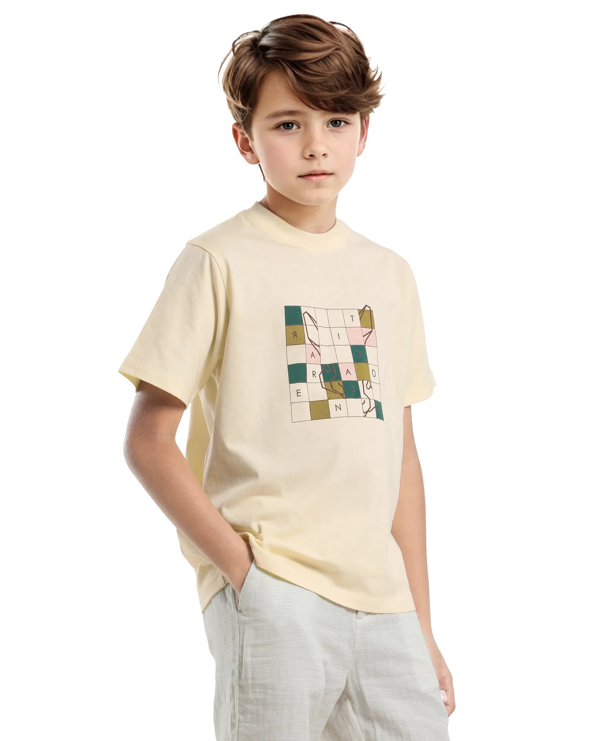 Rare Ones Kids Cove-K Pastel Yellow Cotton Printed Slip-On Regular Fit T-Shirt