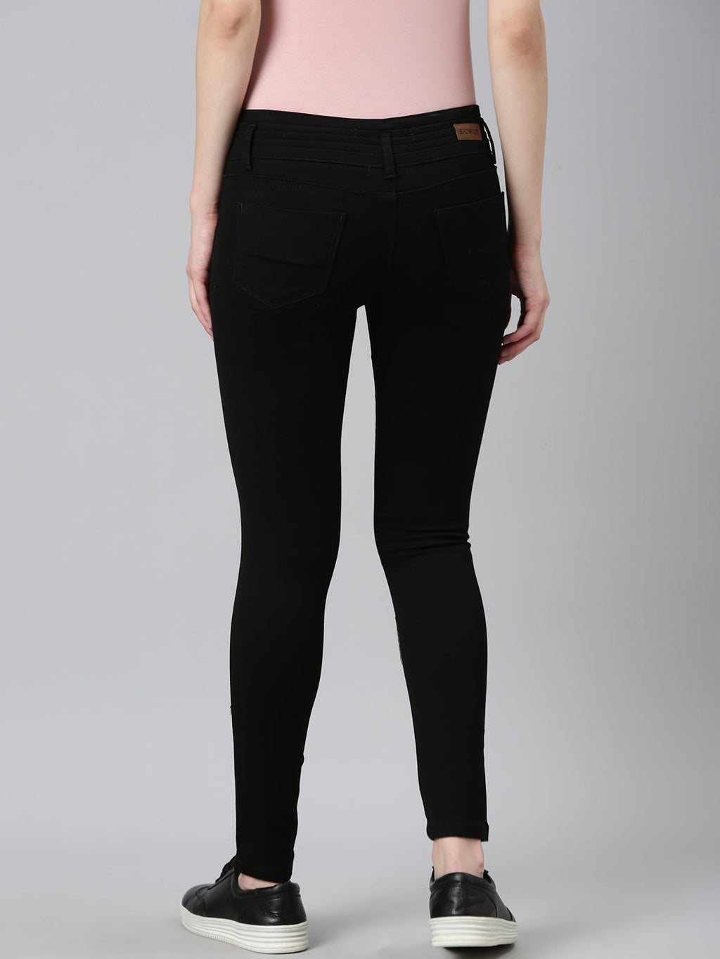 Women's Black Slim Fit Acid Wash Denim Jeans