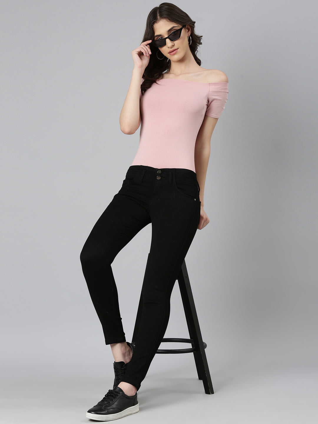 Women's Black Slim Fit Acid Wash Denim Jeans