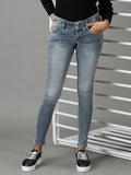 Women's Grey Slim Fit Light Fade Acid Wash Stretchable Jeans