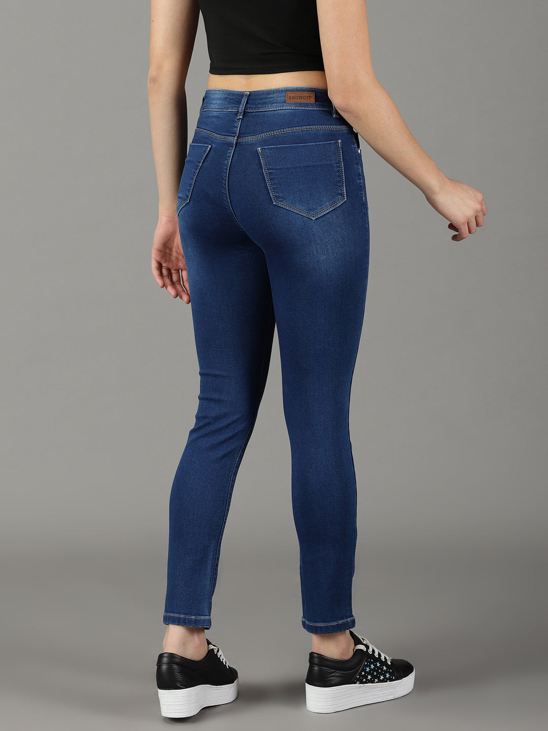 Women's Navy Blue Slim Fit Light Fade Stretchable Cotton Jeans