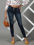 Women's Navy Blue Super Skinny Fit High-Rise Light Fade Stretchable Jeans