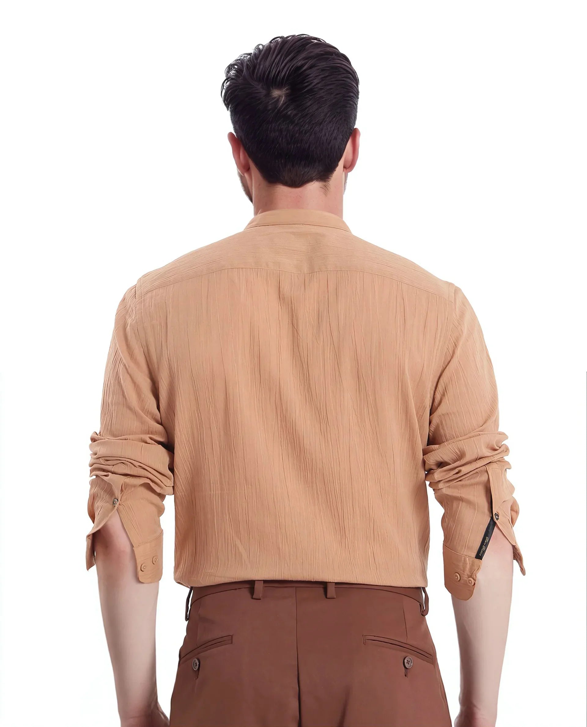 Rare Rabbit Men's Plain Regular Fit Full Sleeve Mandarin Collar Shirt