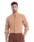 Rare Rabbit Men's Plain Regular Fit Full Sleeve Mandarin Collar Shirt