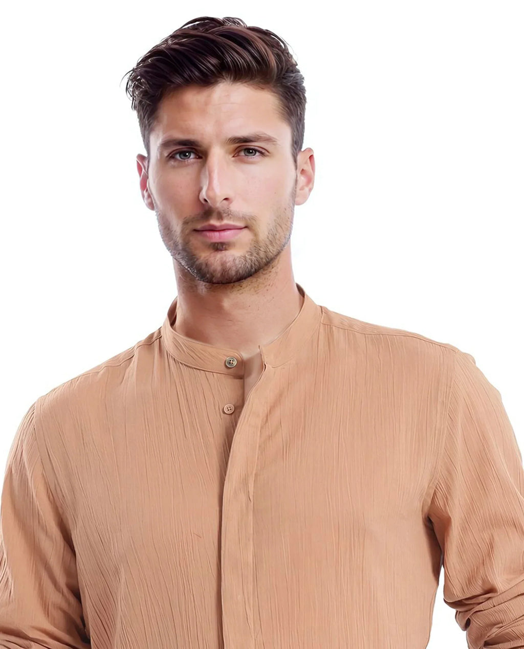 Rare Rabbit Men's Plain Regular Fit Full Sleeve Mandarin Collar Shirt