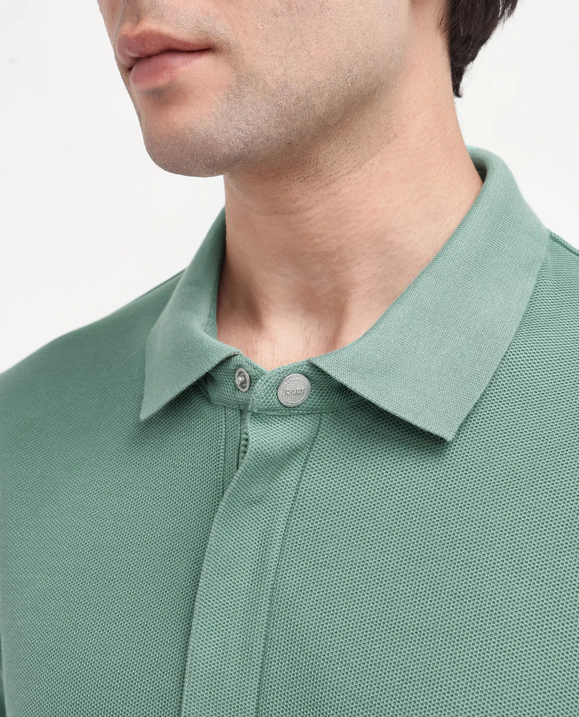 Rare Rabbit Men's Crin Light Green Cotton Plain Regular Fit Half Sleeve Polo