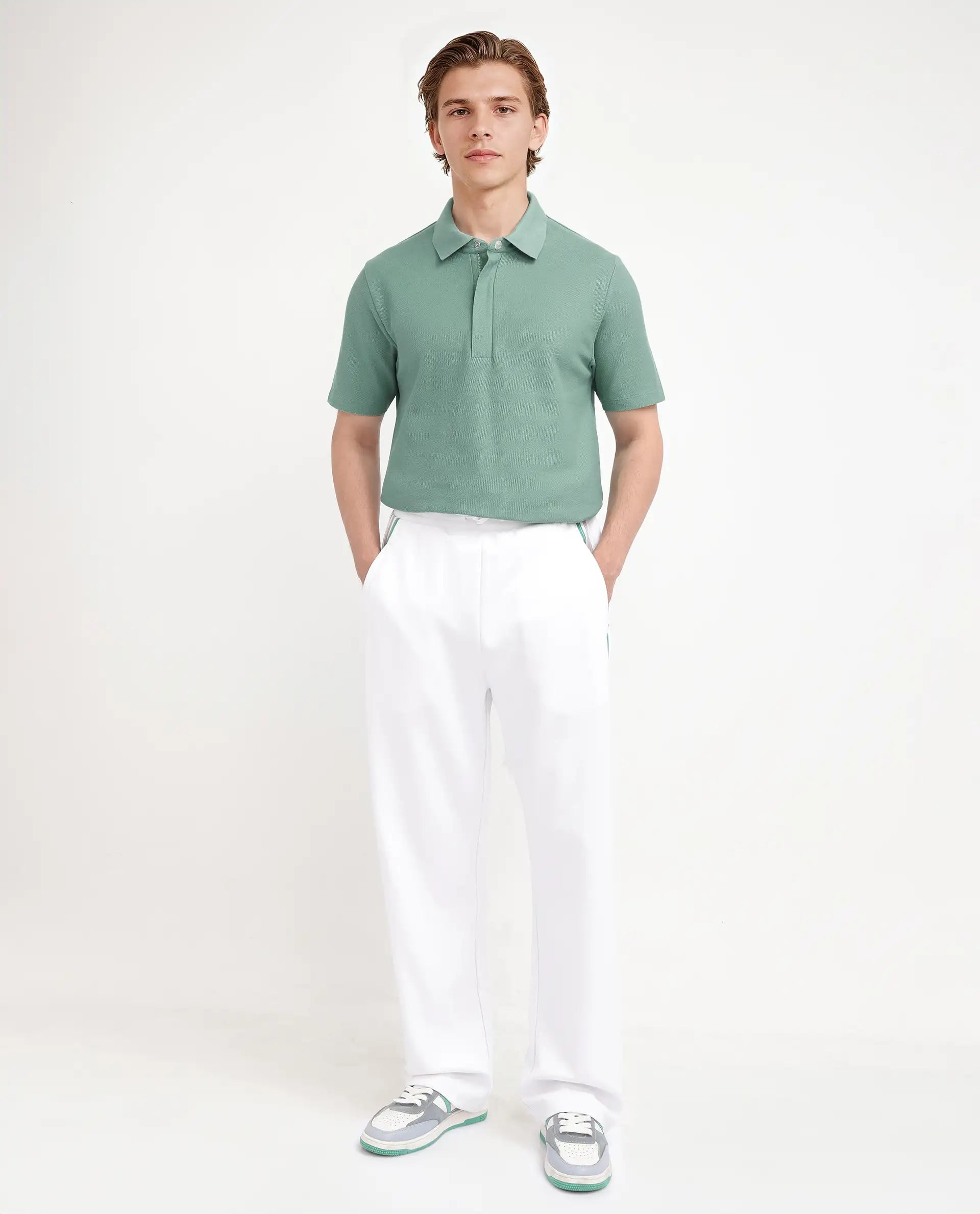 Rare Rabbit Men's Crin Light Green Cotton Plain Regular Fit Half Sleeve Polo