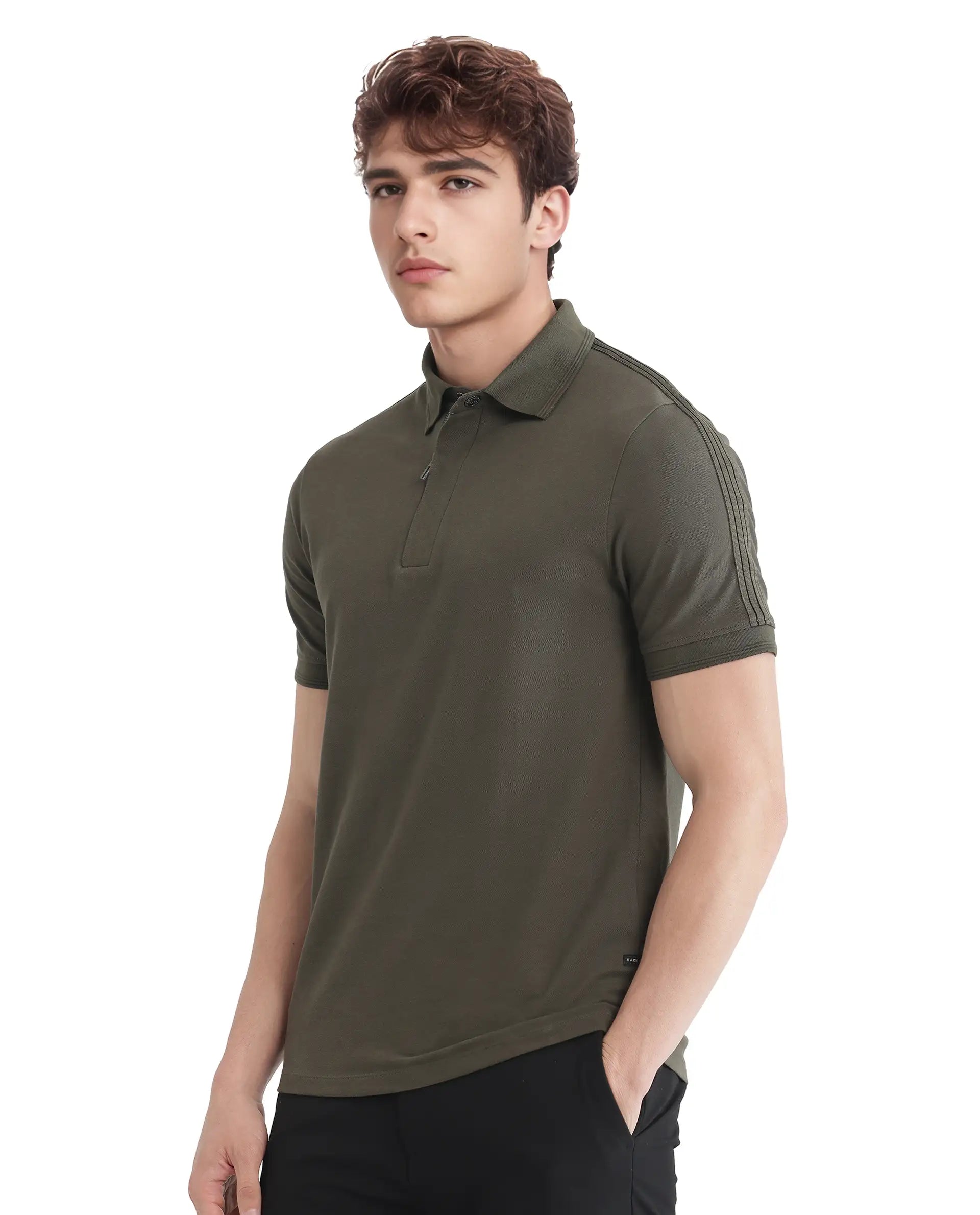 Rare Rabbit Men's Cron Olive Cotton Plain Regular Fit Half Sleeve Polo
