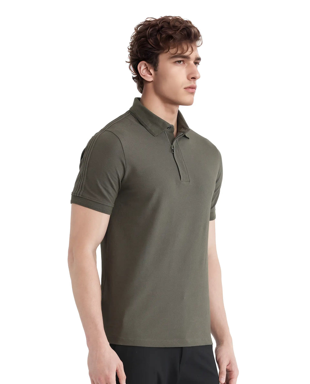 Rare Rabbit Men's Cron Olive Cotton Plain Regular Fit Half Sleeve Polo