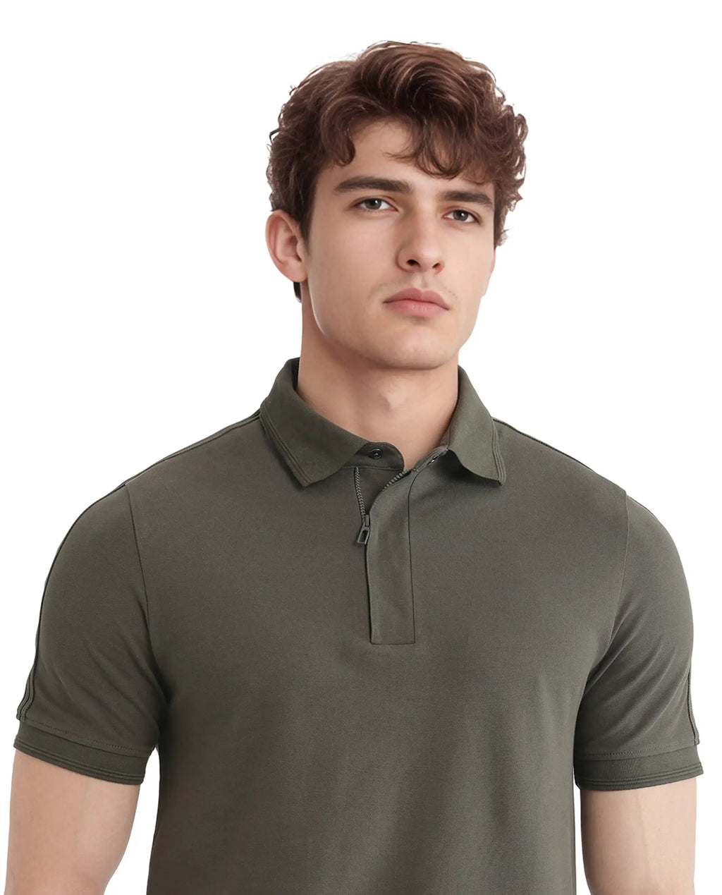 Rare Rabbit Men's Cron Olive Cotton Plain Regular Fit Half Sleeve Polo