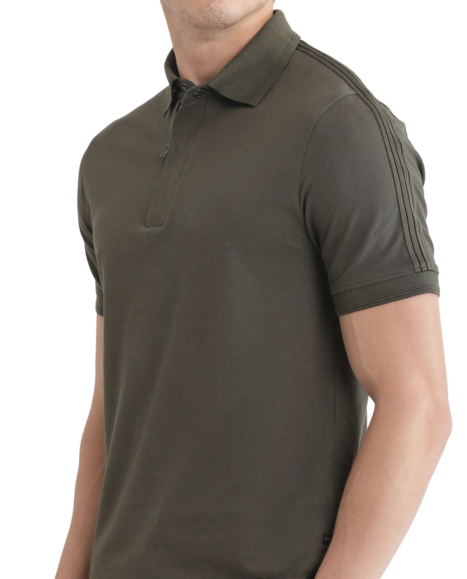 Rare Rabbit Men's Cron Olive Cotton Plain Regular Fit Half Sleeve Polo