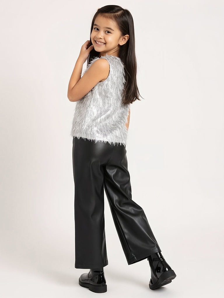 HOP Kids Black Solid High-Rise Faux-Leather Pants